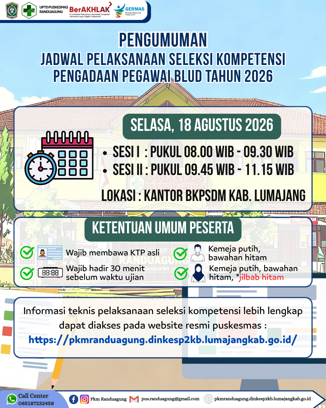 JADWAL PELAKSANAAN SELEKSI KOMPETENSI PENGADAAN PEGAWAI BLUD UPTD PUSKESMAS RANDUAGUNG TAHUN 2026