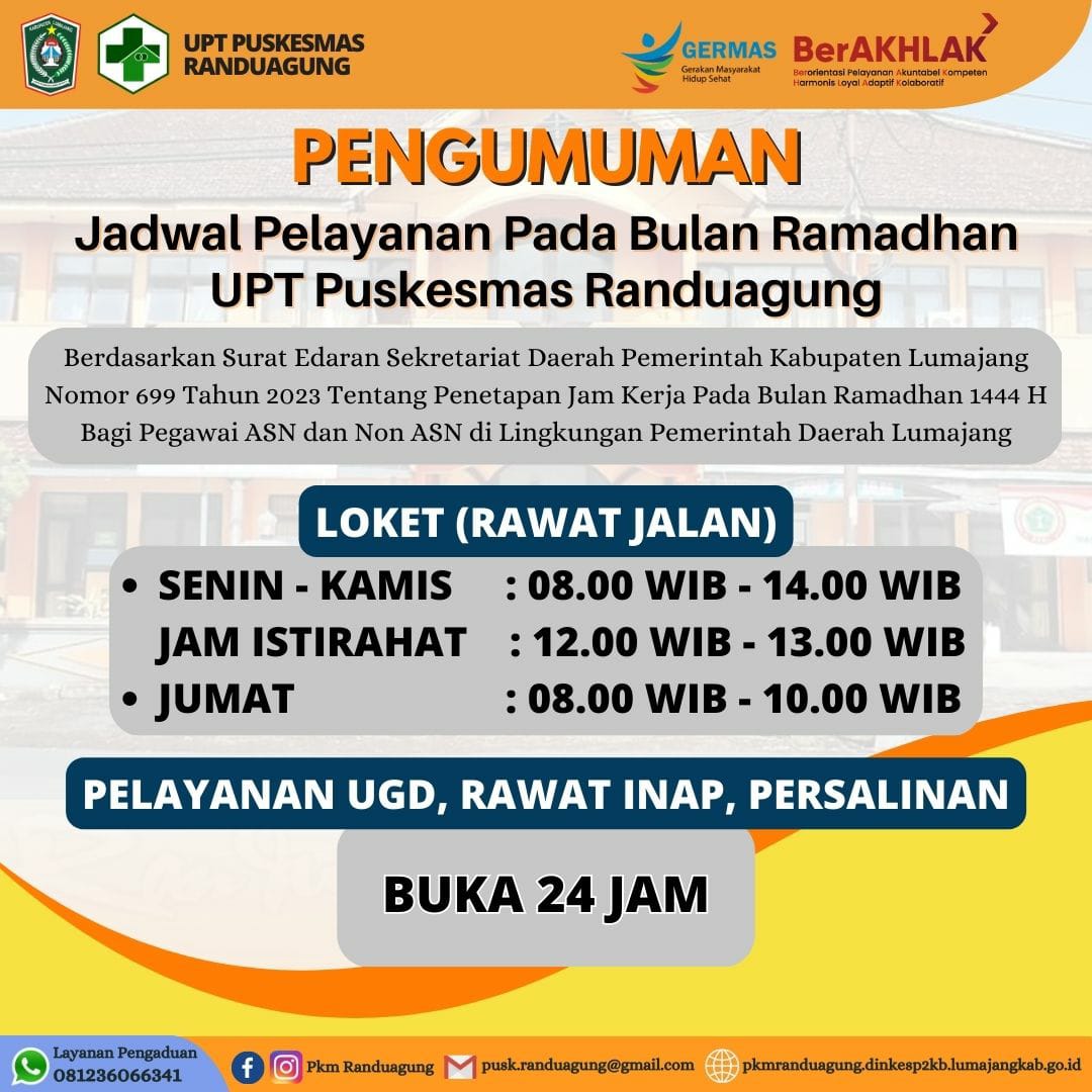 PENGUMUMAN JAM PELAYANAN SELAMA BULAN RAMADHAN 1444 H