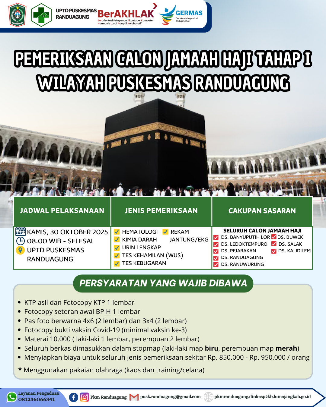 JADWAL PEMERIKSAAN KESEHATAN TAHAP I CALON JAMAAH HAJI WILAYAH PUSKESMAS RANDUAGUNG